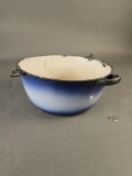 Blue banded pot with wooden handle