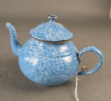 Blue mottled granite tea pot