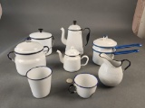 8 pieces white black rim graniteware