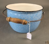 Large blue mottled granite cooking pot