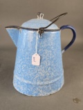 Great large blue mottled granite coffee pot