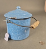Great blue mottled granite pail with lid