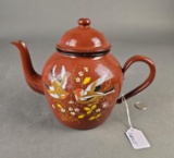 Brown granite tea pot with birds