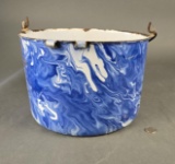 Early cast blue swirl cooking pot