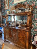 Massive solid Oak buffet with Northwind Carved Face. 1890s