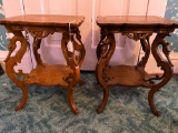 Pair quarter oak carved side tables, with carved griffins