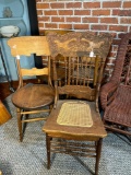 5 wooden chairs, one Larkin press back