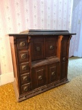 Fancy oak sewing machine cabinet