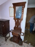 Walnut marble top hall tree