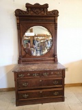 1890's solid walnut marble top dresser, ornately carved