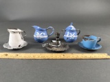 4 pcs childs granite and a silver candlestick