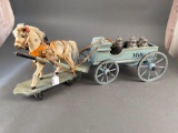 Milk wagon with horse on platform, all original with milk cans
