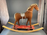 Mohair child's rocking horse also on wheels