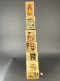7 section wooden stacking alphabet boxes 1880s