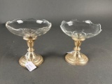 2 sterling candy dishes with glass inserts. Weighted