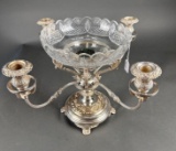 Large silver center piece with cut glass center bowl