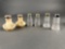 3 sets of salt and pepper, 1 cut, 1 embossed, 1 Victorian art glass