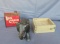 3 pieces, log cabin tin, elephant door stop