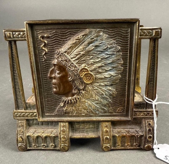 1890s art nouveau book holder. Native man with headdress