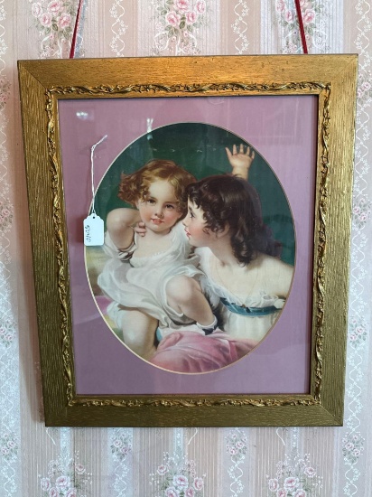 Print of 2 girls in gold frame