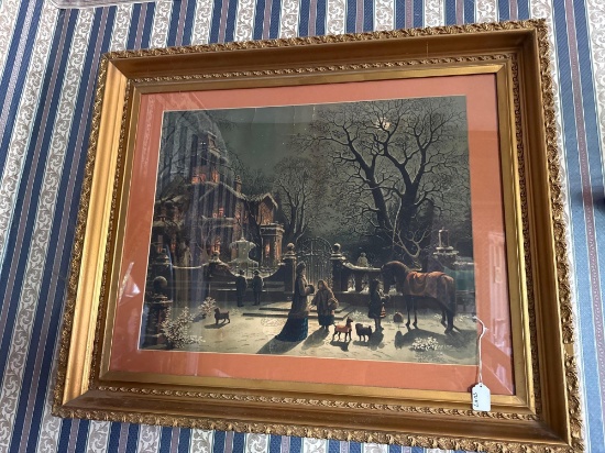 Frame Print Victorian Mansion Winter Scene