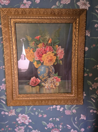 Print of roses in gold style frame
