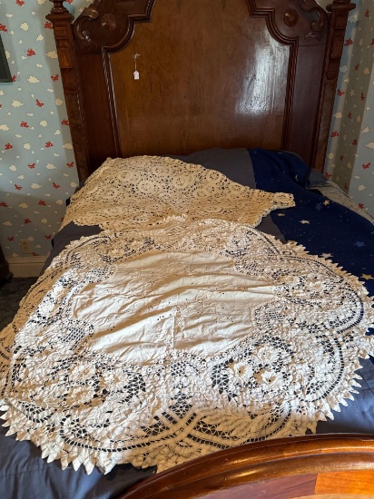 2 crocheted lace table cloth, Battenberg lace cloth for round table