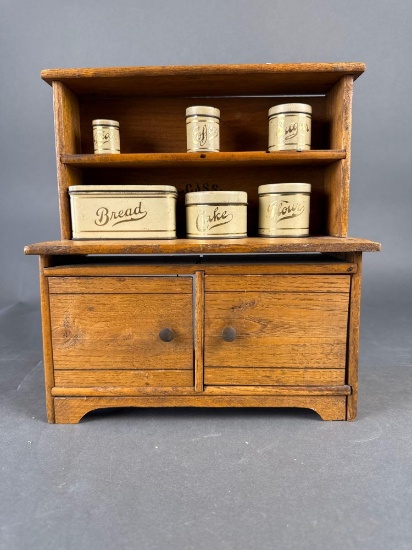 Child's Cass Kitchen Cabinet with all original mini tins