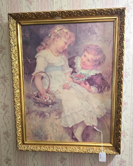 Gold leaf frame boy and girl