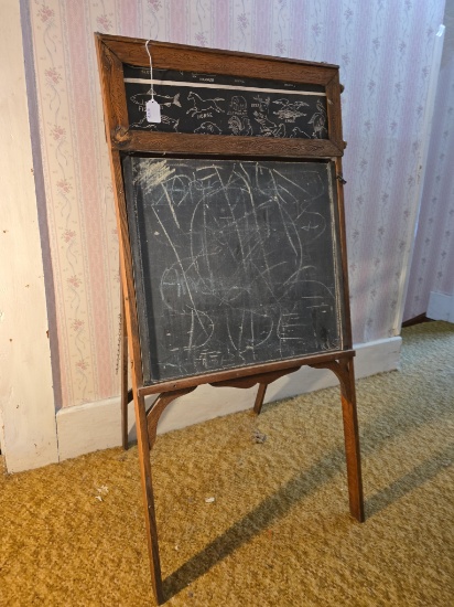 Free standing early child's oak chalk board