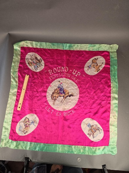 Early Pendleton Roundup, "Let Er Buck" silk scarf