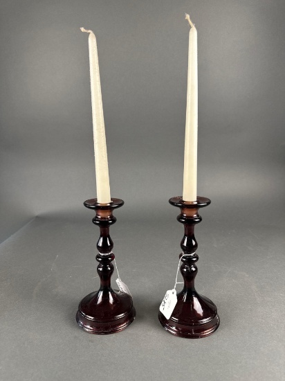 Pair of Vintage purple candle sticks