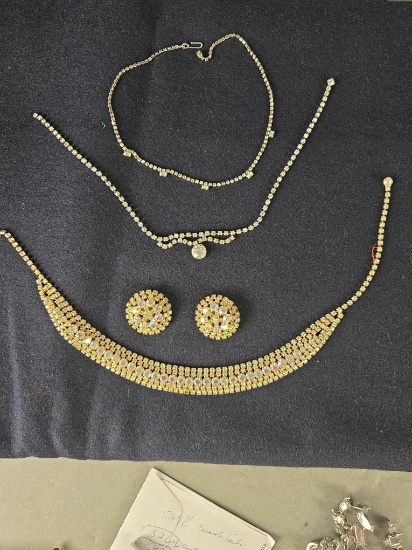 Rhinestone necklaces and earrings