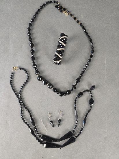 (2) sets jet and rhinestone jewelry