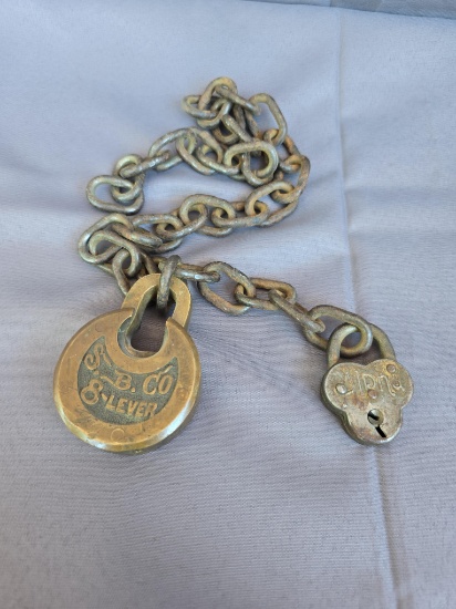 Early brass padlock, S.B. co 8 lever