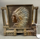 1890s art nouveau book holder. Native man with headdress
