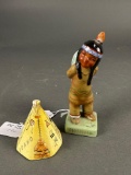 Native woman with baby figurine 1930s and Idaho tipi souvenir
