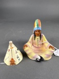 Native man with headdress soap dish And Idaho tipi souvenir