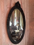 Oval mirror dark frame with flowers