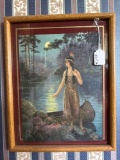 Frank Robert Harper 1920s print Indian Lady in Canoe w/ Moon