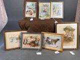 7 framed Victorian postcards and prints of winter scenes