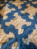 Blue and white quilt made by Mrs Cooper