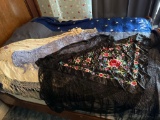 2 antique silk embroidered shawl table covers with fringe