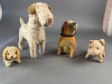 4 antique straw stuffed dogs, 1920-30s era