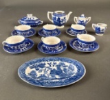 13 pieces childrens blue willow dishes
