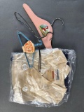 3 sets of doll clothes hangers, a boys shirt outfit from early 1900s