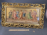 Gold styled open scrolled work frame with early print