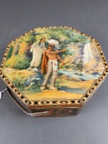Octagonal tin with Natives. Hiawatha's wedding journey