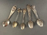 (5) Demi Tasse sterling souvenir spoons p.o. Chicago, Quincy IL.,Indiana