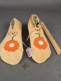 Buckskin moccasins with beaded flower